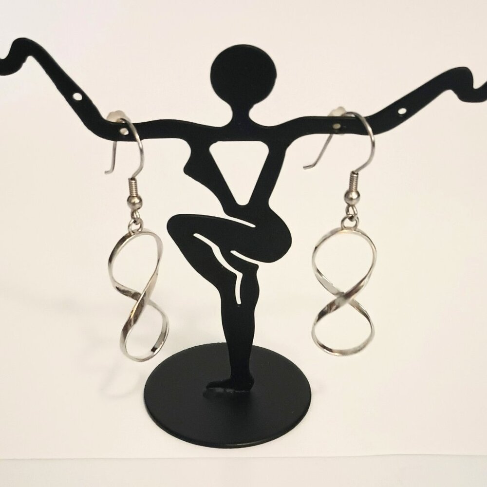 925 Figure Eight Dangle Earrings Sterling Silver French Wire loop Drop Jewelry
